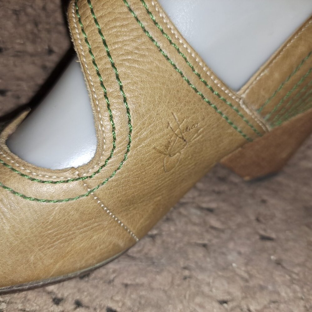 JOHN FLUEVOG-Getups-Eureka-Green Leather/Stitching-Mary Janes-Sz 7-Very Good - Picture 5 of 9